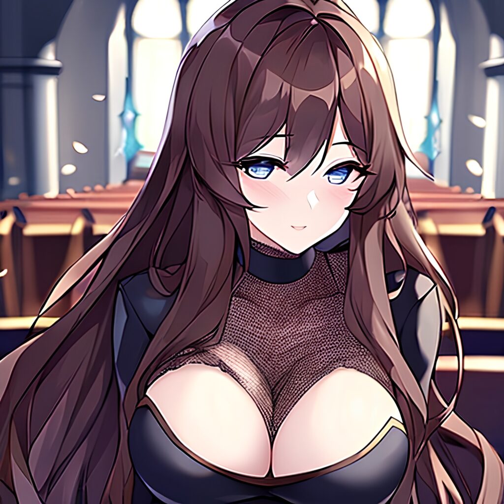 woman long hair brunette messy hair church fishnet 