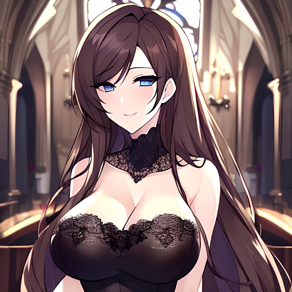 woman long hair brunette messy hair church fishnet 