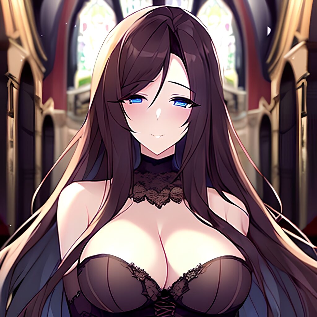 woman long hair brunette messy hair church fishnet 