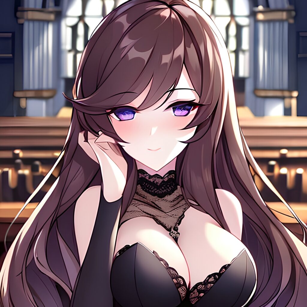 woman long hair brunette messy hair fishnet church 