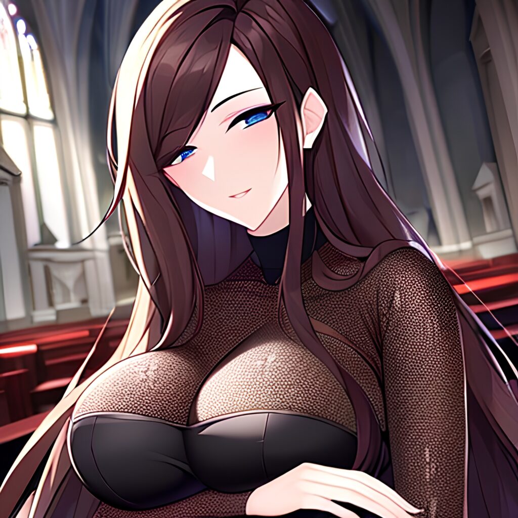 woman long hair brunette messy hair fishnet church 