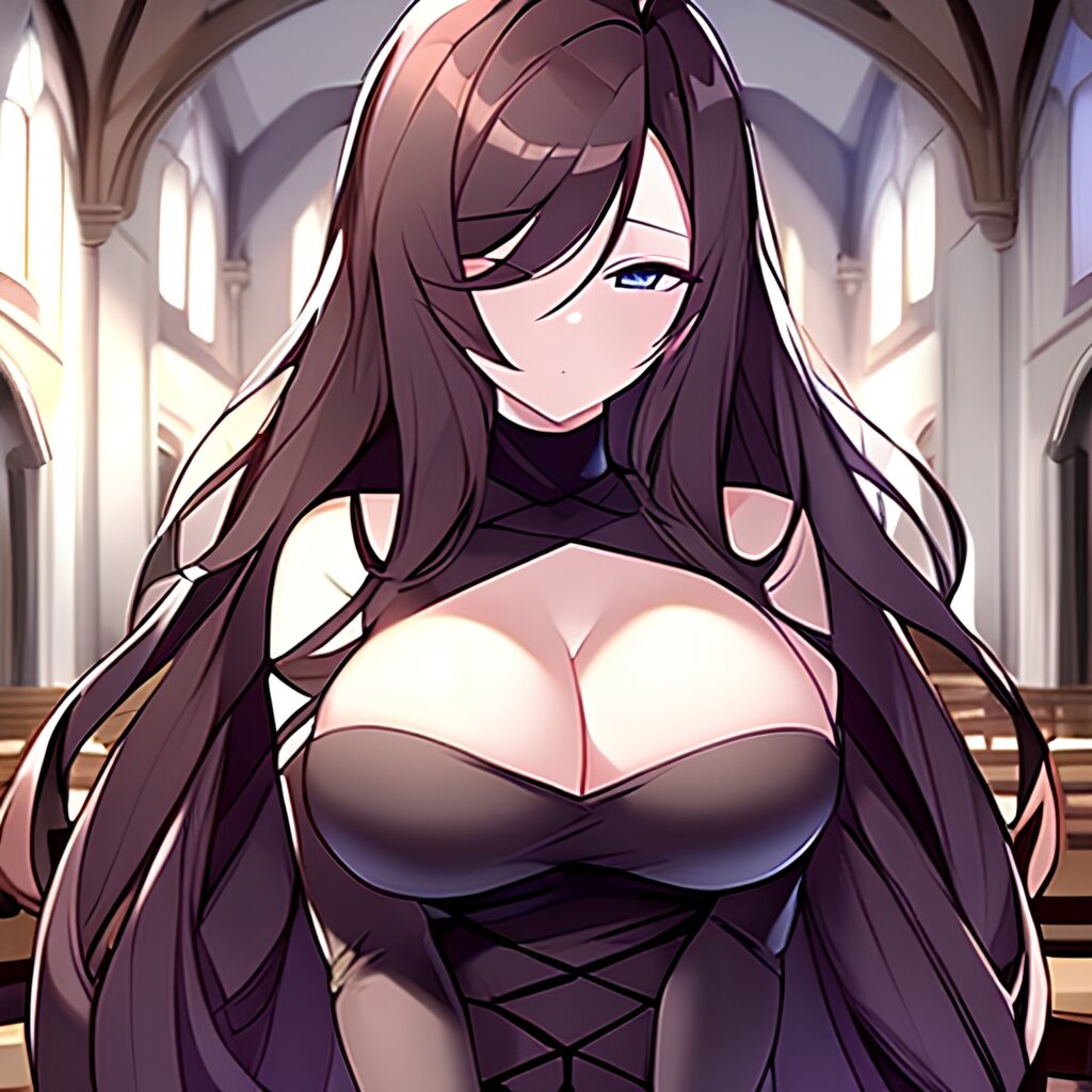 woman long hair church brunette messy hair fishnet 