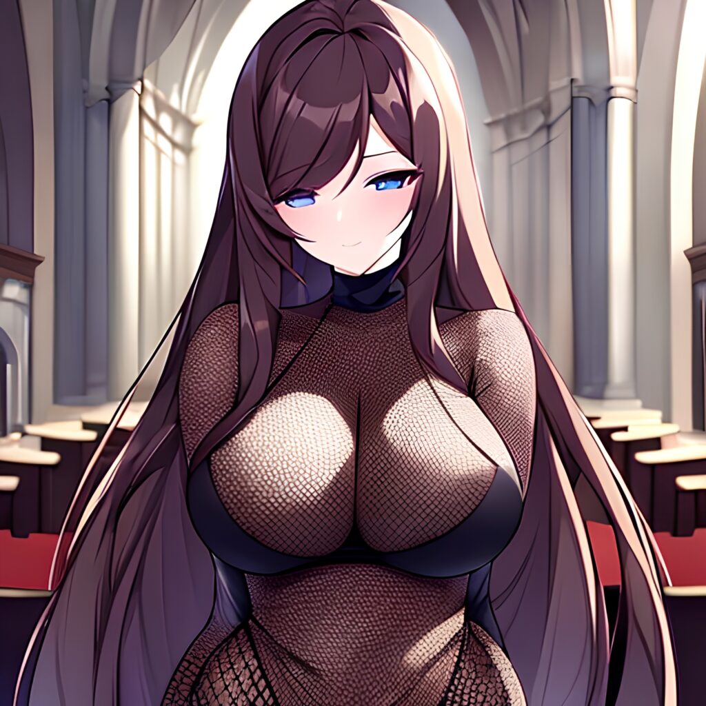 woman long hair church brunette messy hair fishnet 