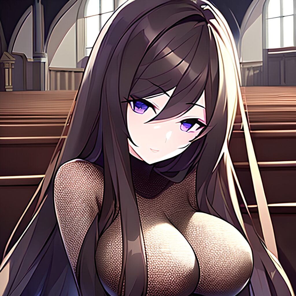 woman long hair church fishnet brunette messy hair 