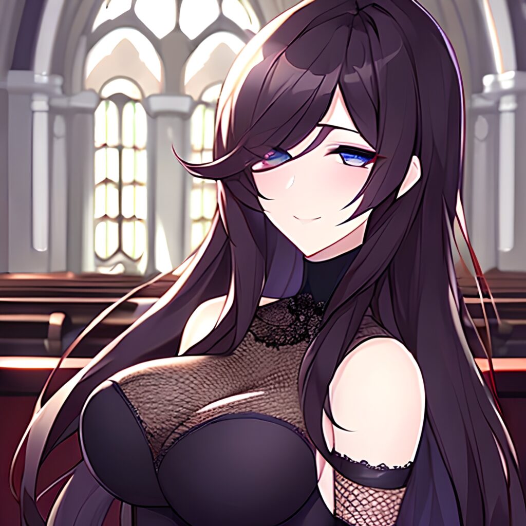 woman long hair church fishnet brunette messy hair 