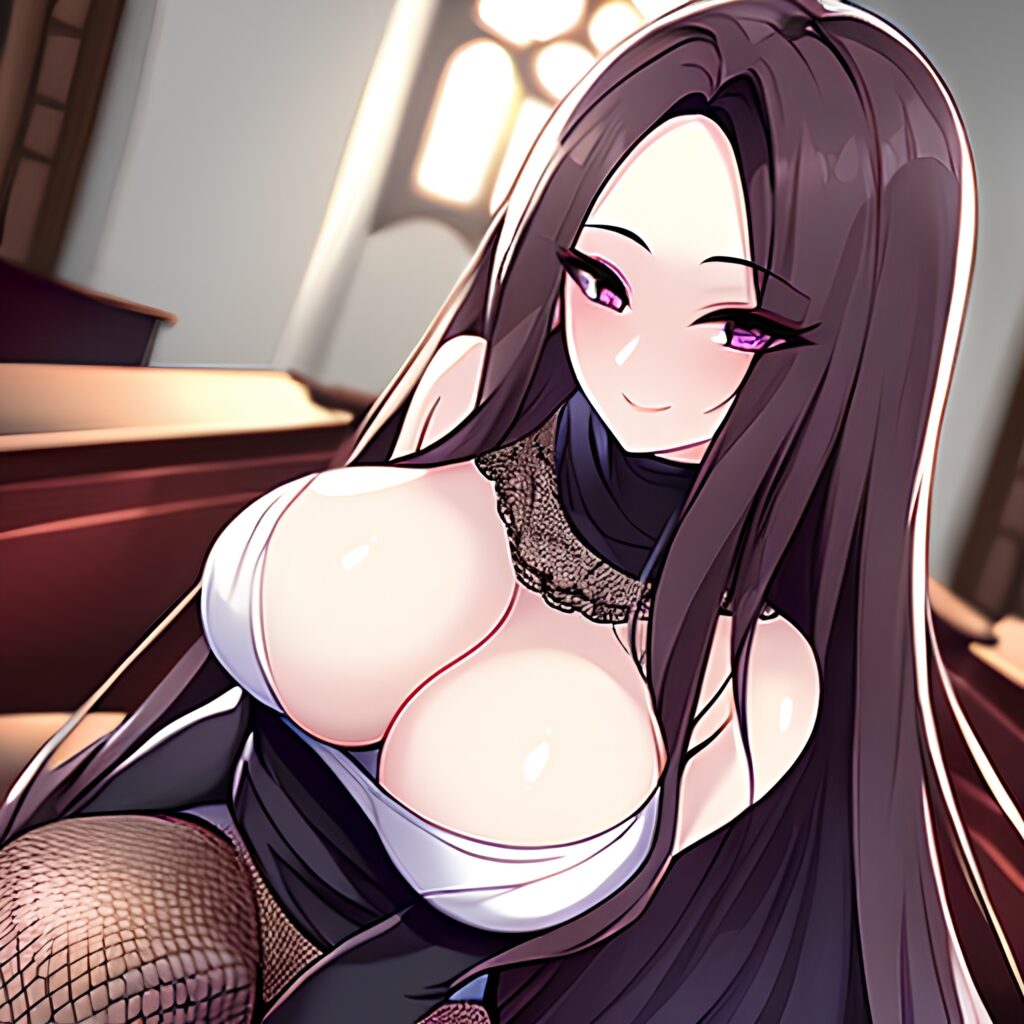 woman long hair church fishnet brunette messy hair 