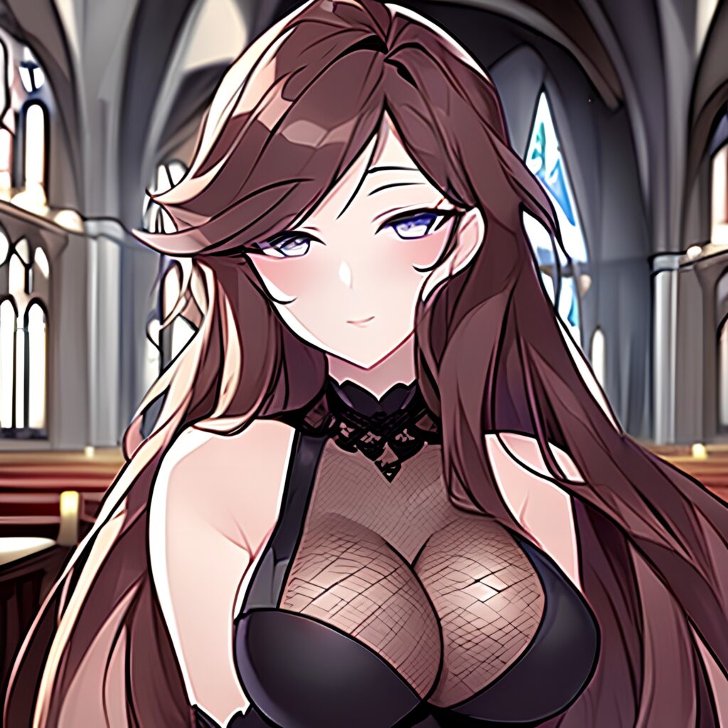 woman long hair church fishnet messy hair brunette 