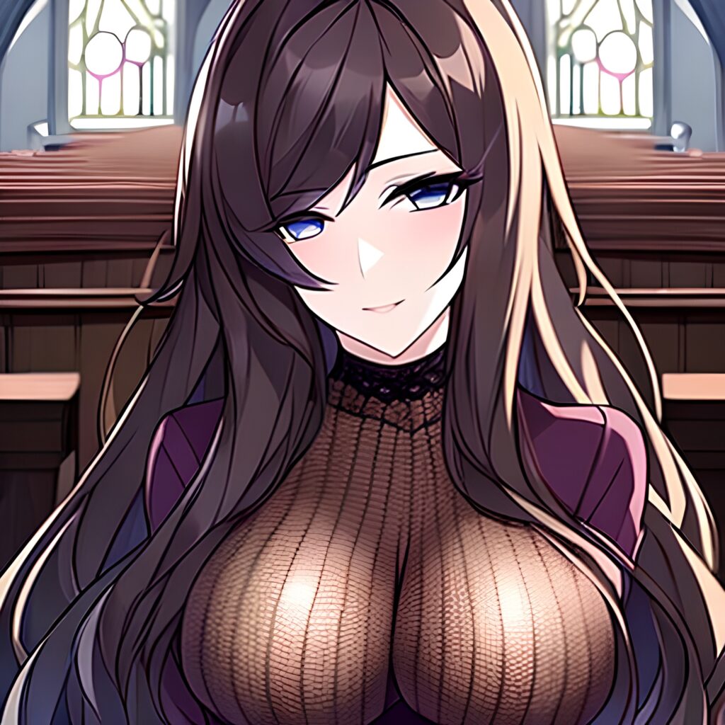 woman long hair church fishnet messy hair brunette 