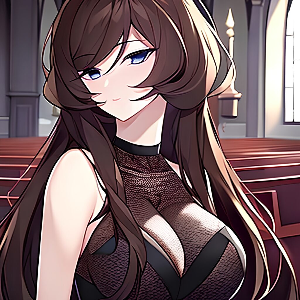 woman long hair church messy hair brunette fishnet 