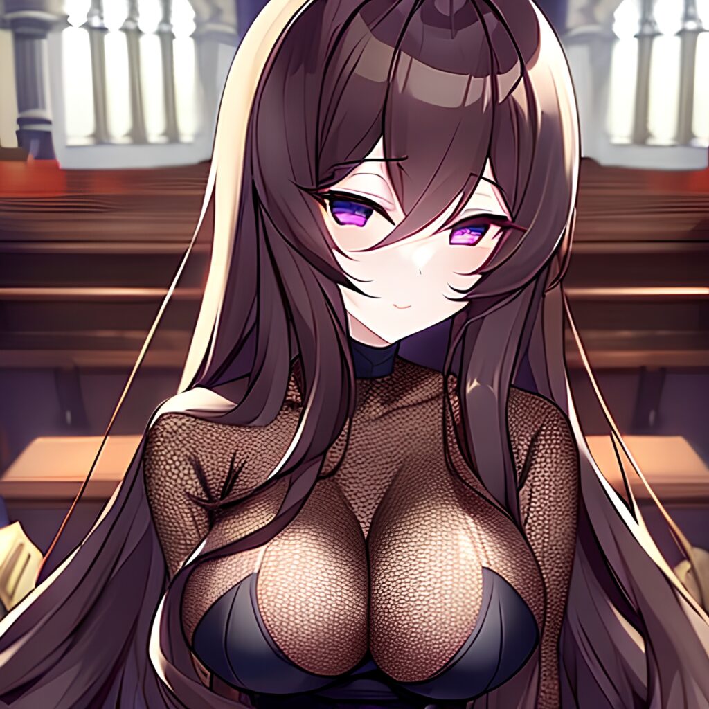 woman long hair church messy hair brunette fishnet 