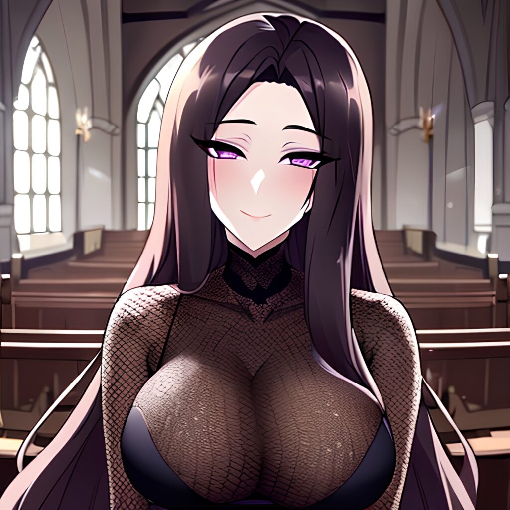 woman long hair church messy hair fishnet brunette 