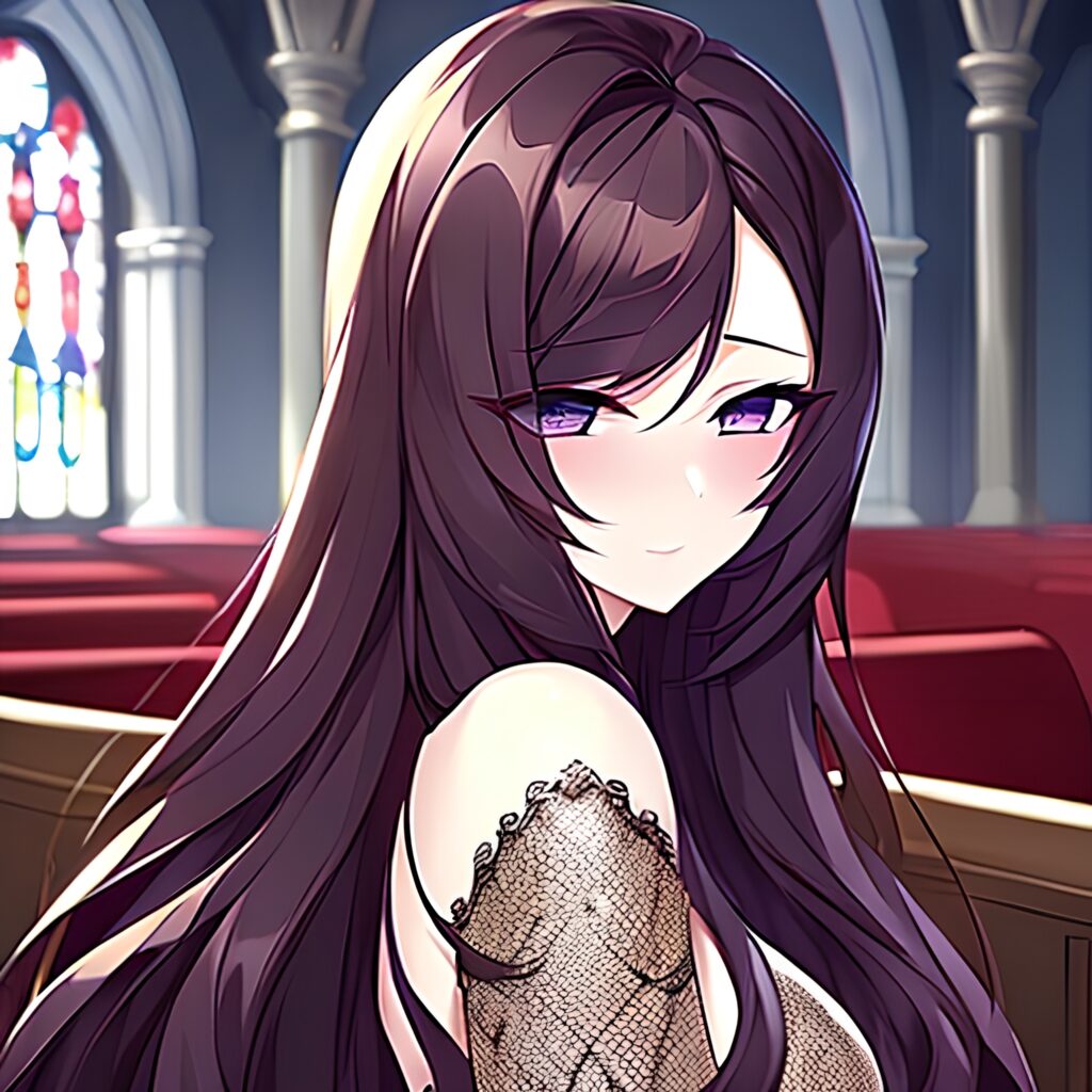 woman long hair church messy hair fishnet brunette 