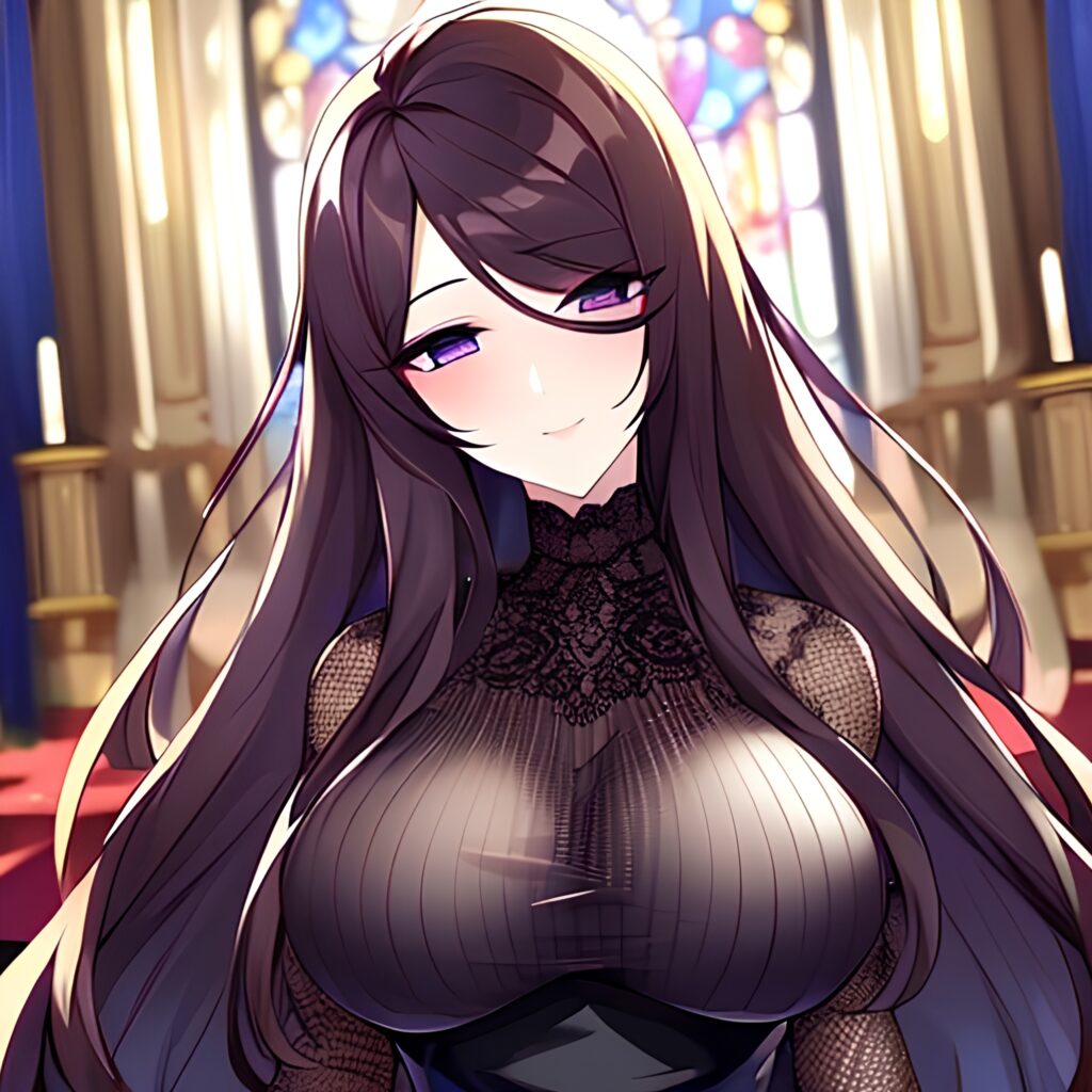 woman long hair fishnet brunette church messy hair 