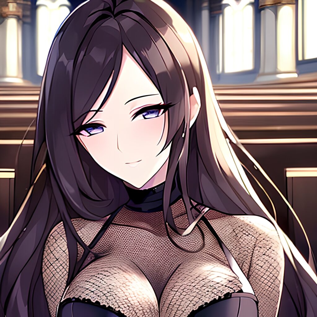 woman long hair fishnet brunette church messy hair 