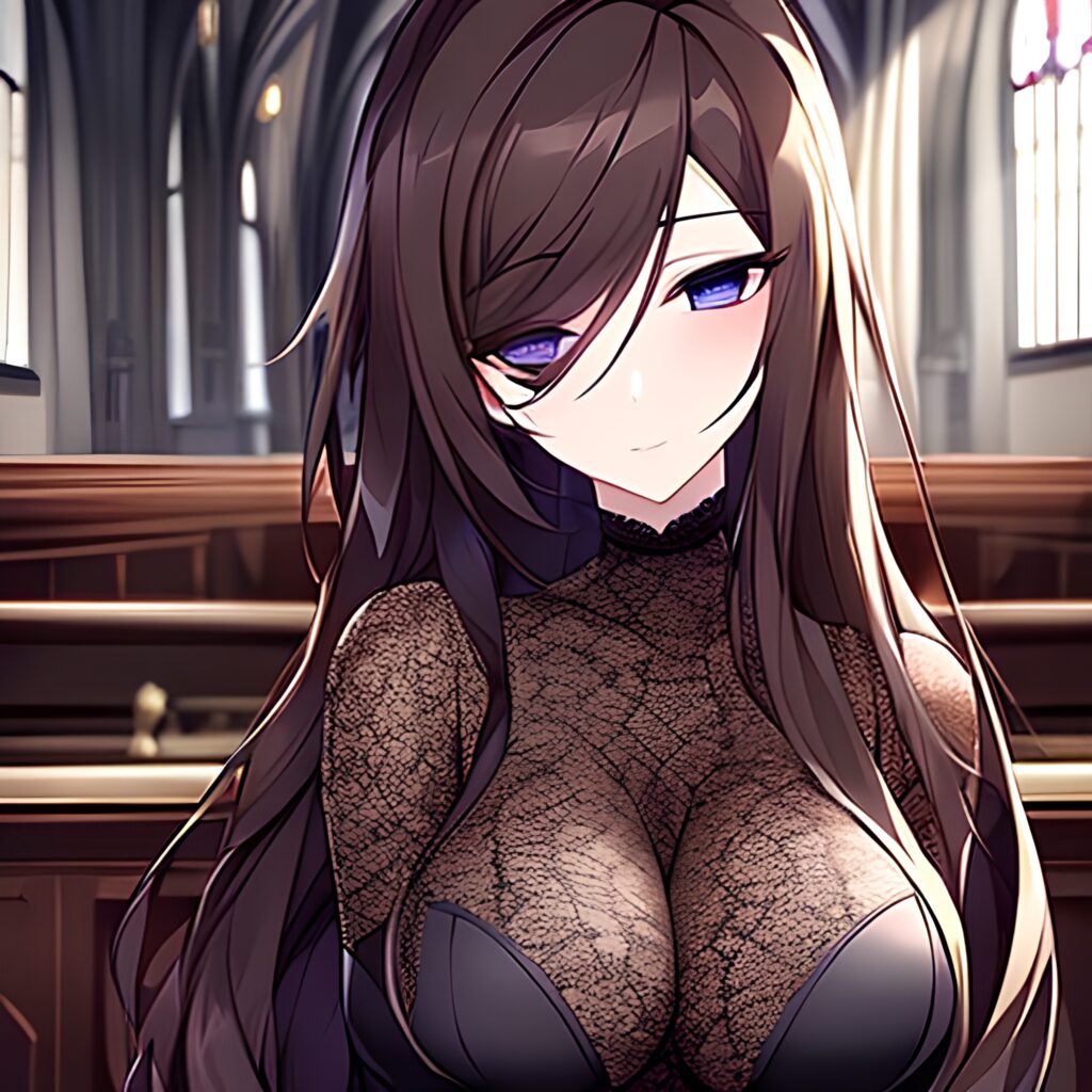 woman long hair fishnet brunette church messy hair 