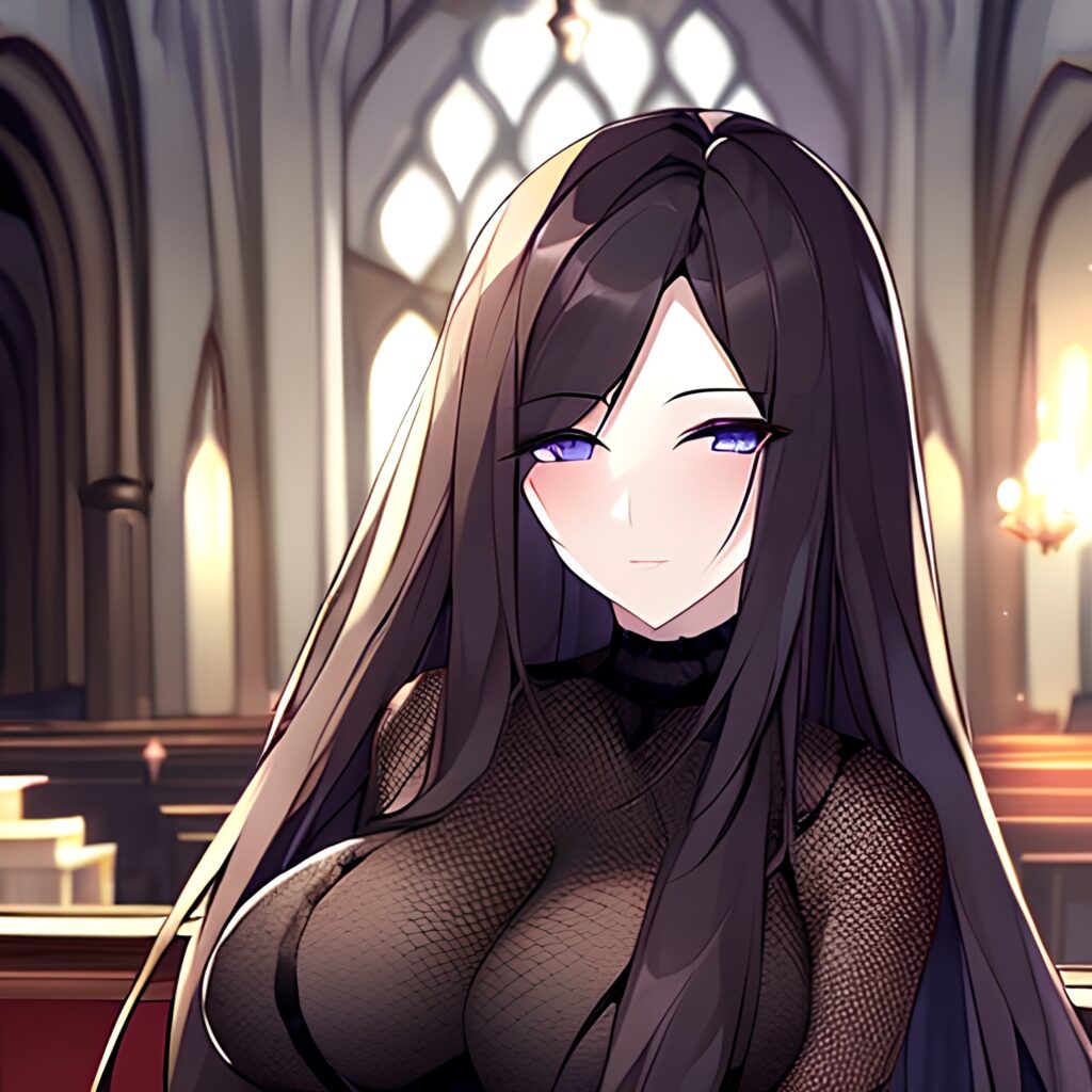 woman long hair fishnet brunette church messy hair 