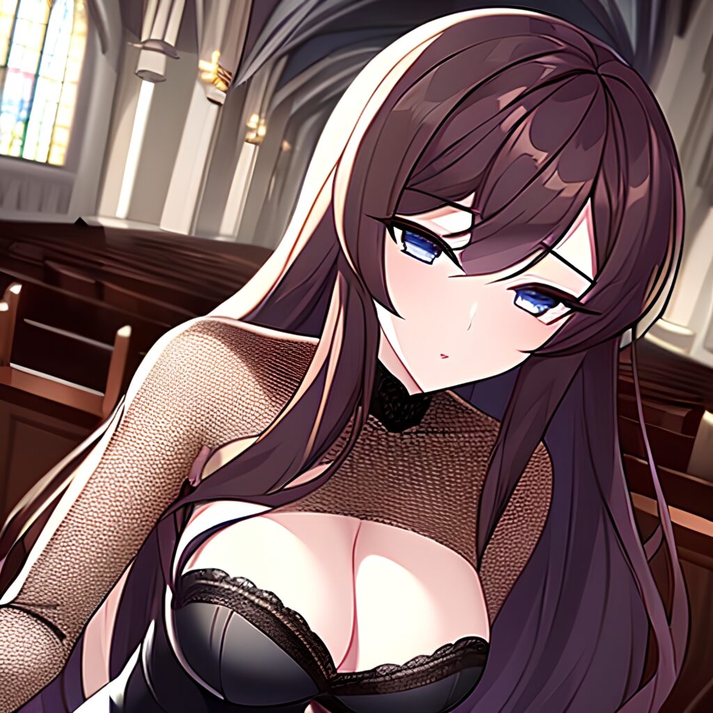 woman long hair fishnet brunette church messy hair 