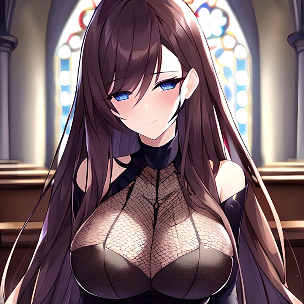 woman long hair fishnet brunette messy hair church 