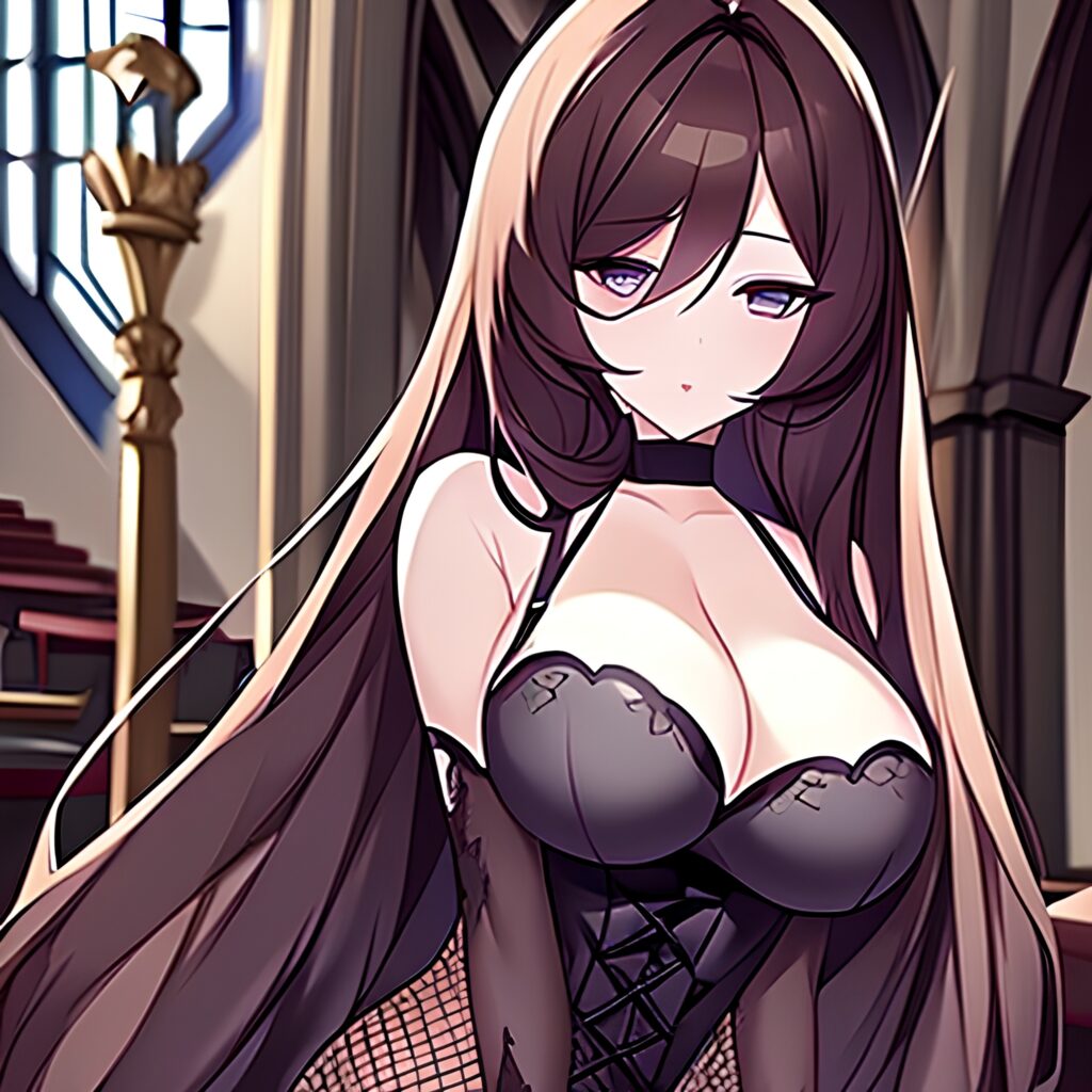 woman long hair fishnet brunette messy hair church 