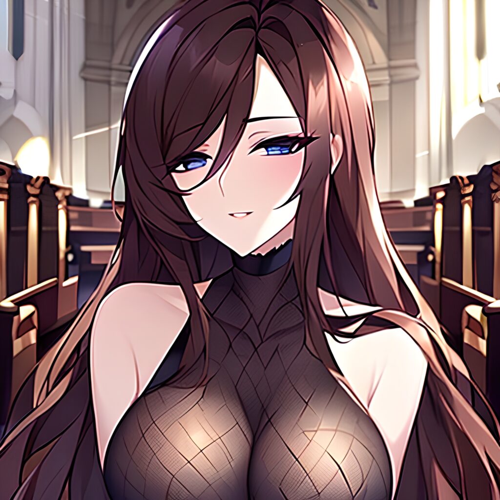 woman long hair fishnet brunette messy hair church