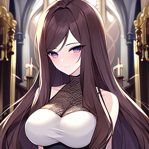 woman long hair fishnet brunette messy hair church 