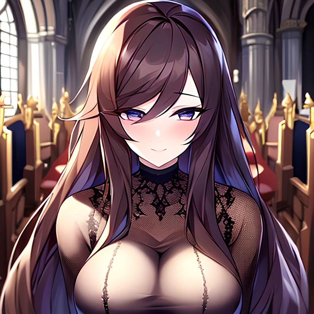 woman long hair fishnet church brunette messy hair 