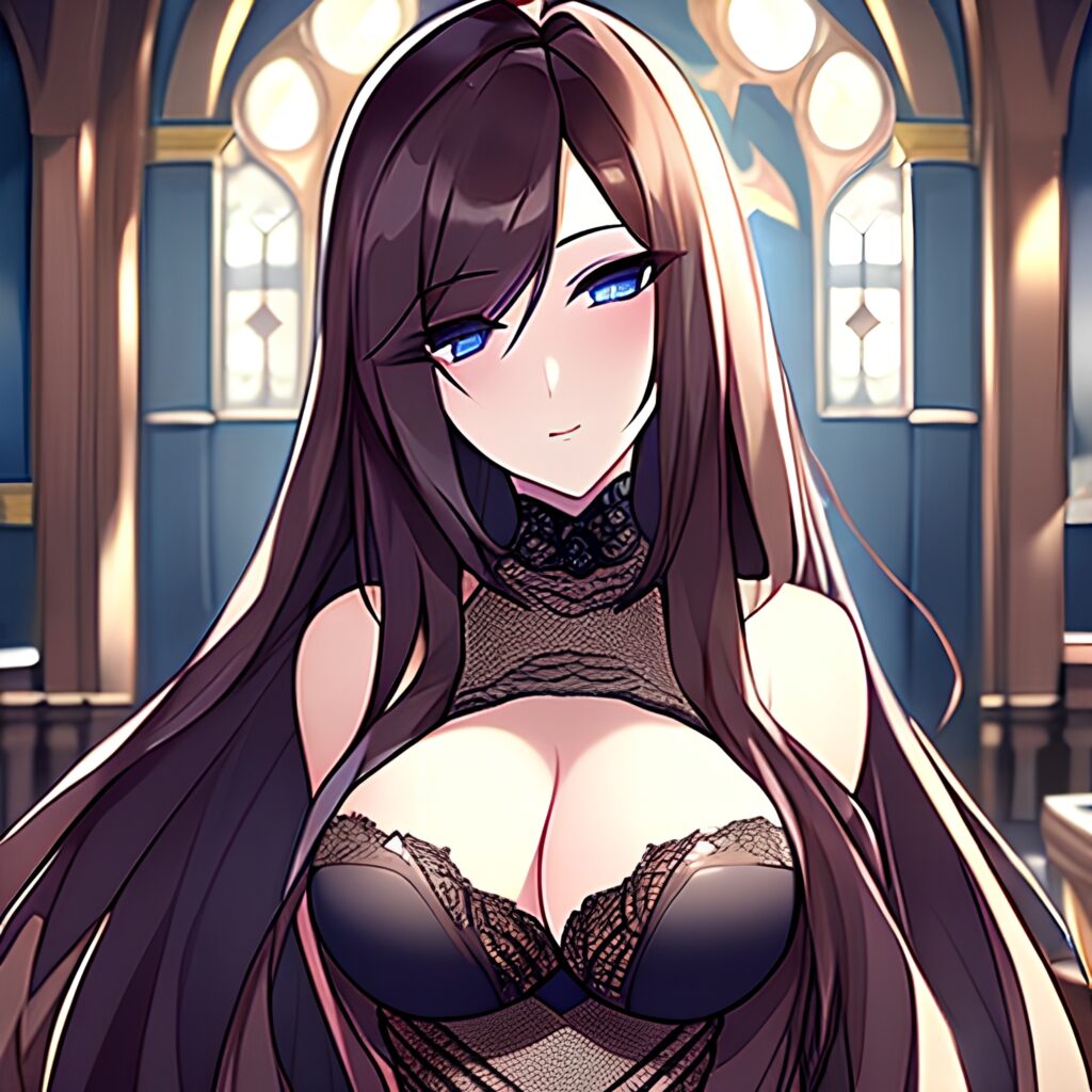 woman long hair fishnet church brunette messy hair 