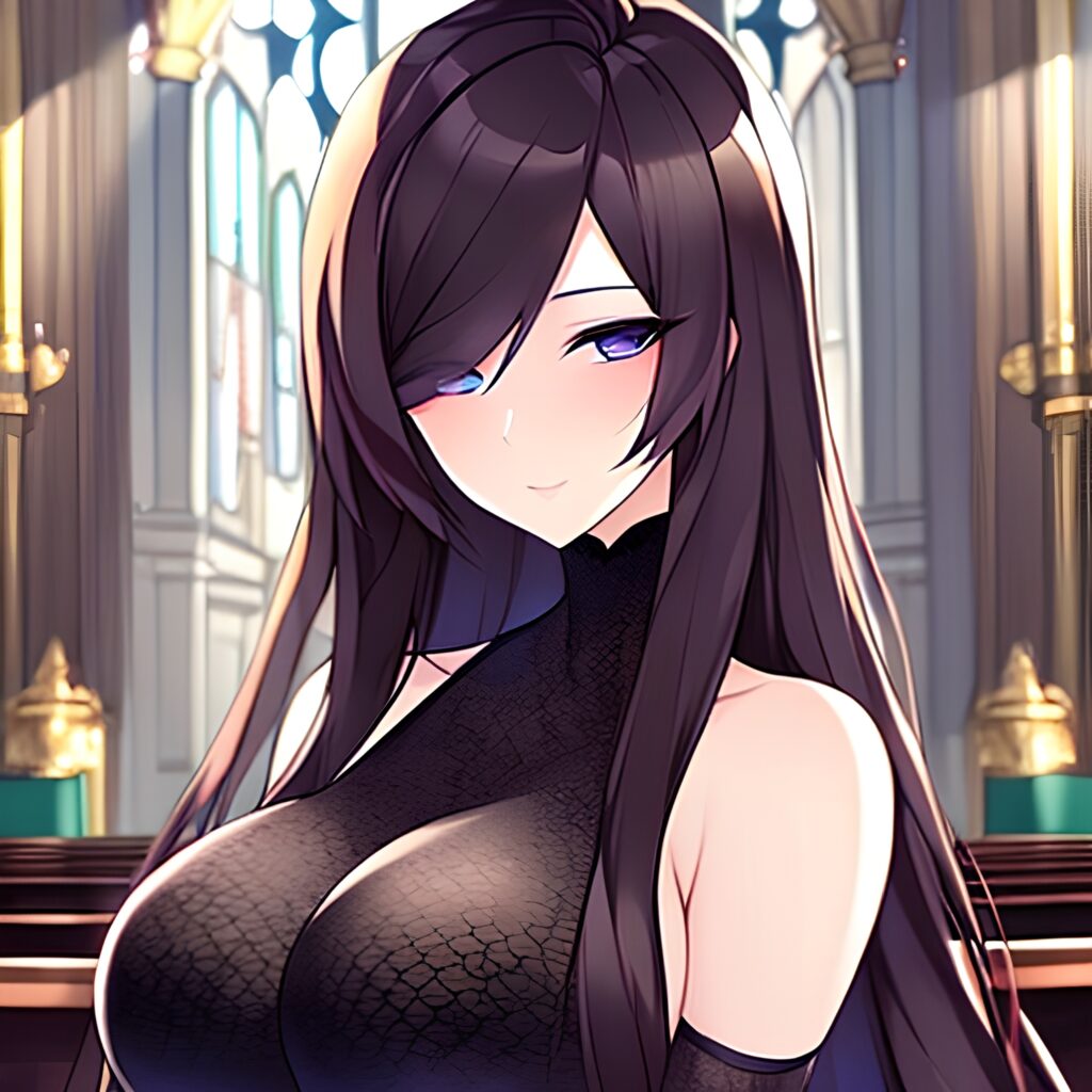 woman long hair fishnet church brunette messy hair 