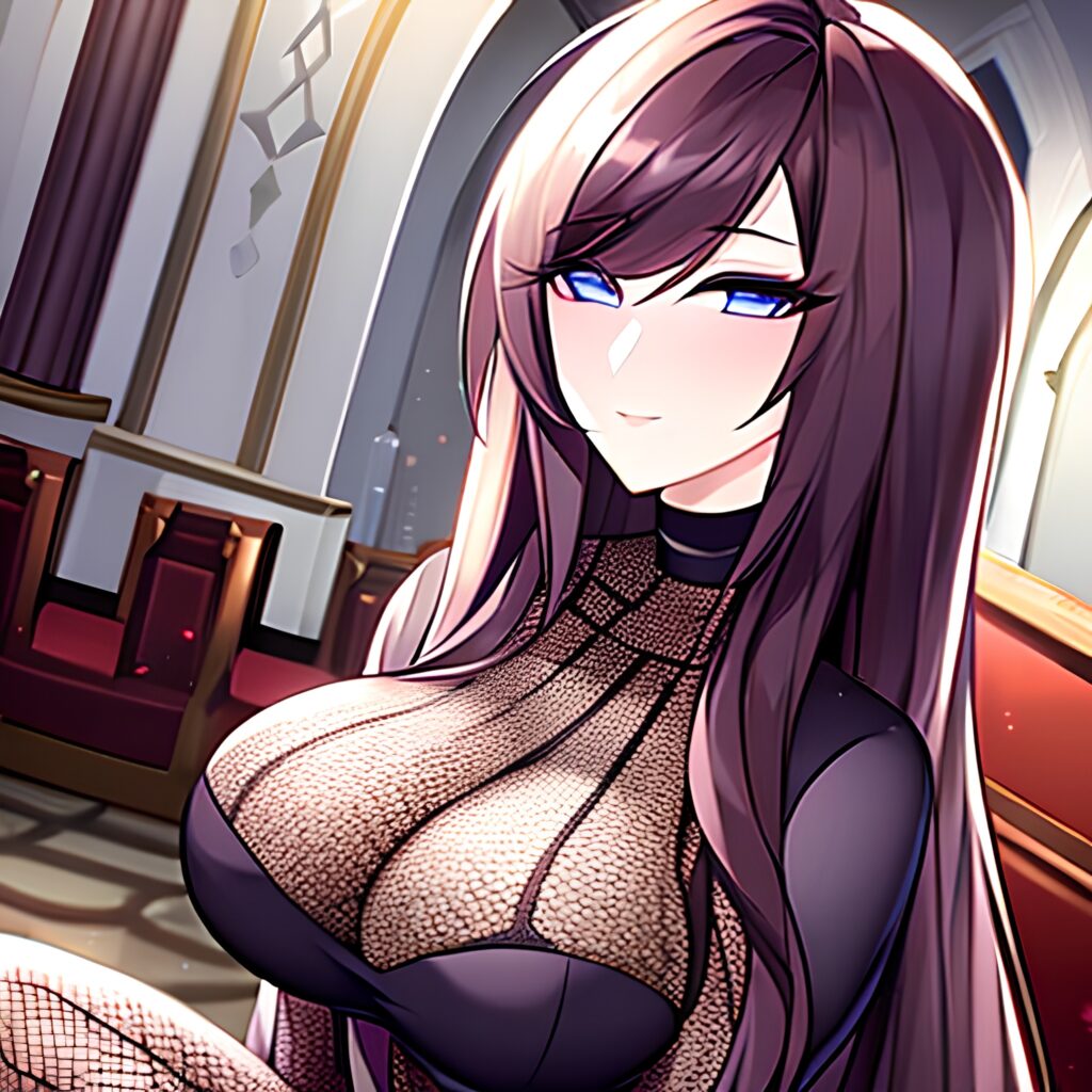 woman long hair fishnet church brunette messy hair 