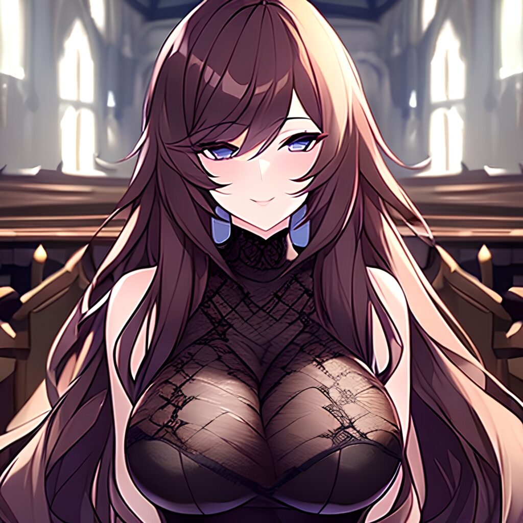 woman long hair fishnet church messy hair brunette 