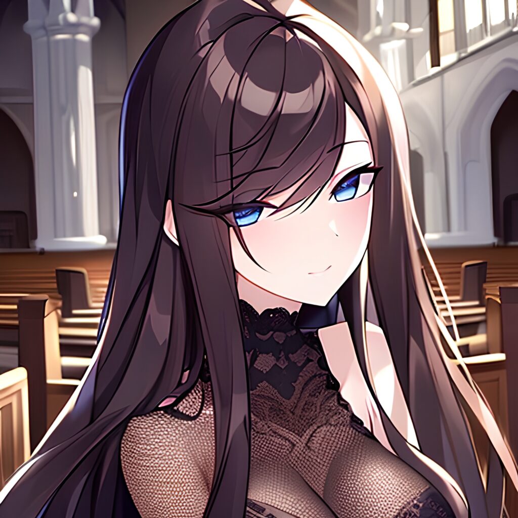 woman long hair fishnet messy hair brunette church 