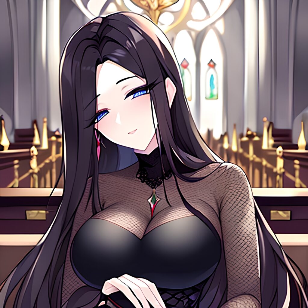 woman long hair fishnet messy hair church brunette 