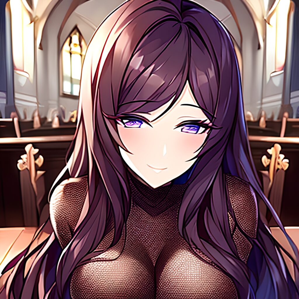 woman long hair fishnet messy hair church brunette 