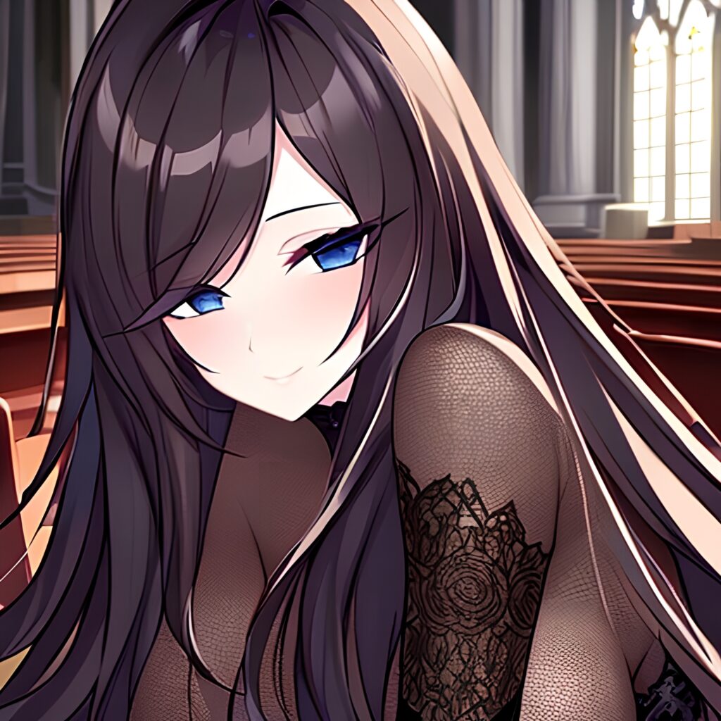 woman long hair fishnet messy hair church brunette 