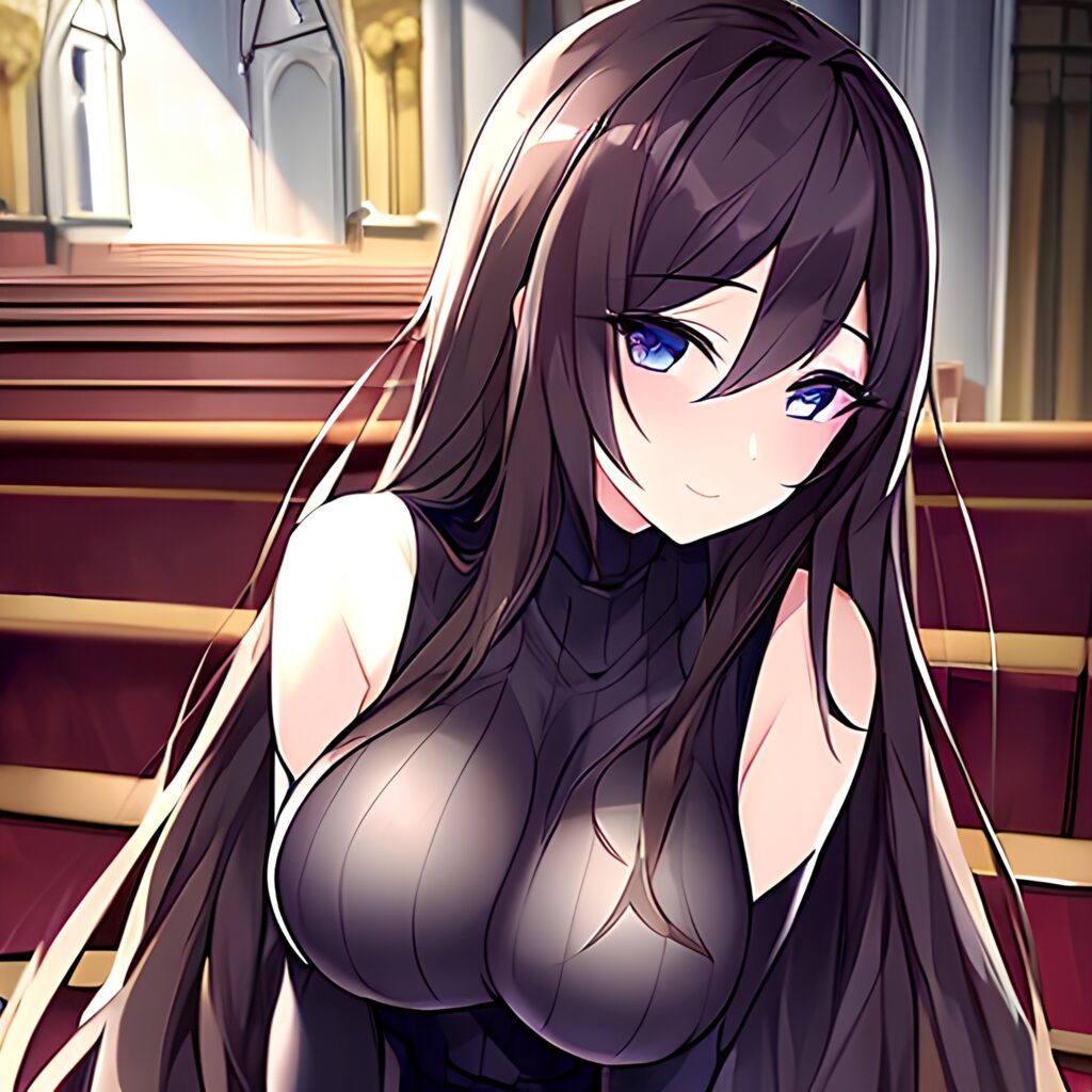 woman long hair messy hair brunette fishnet church