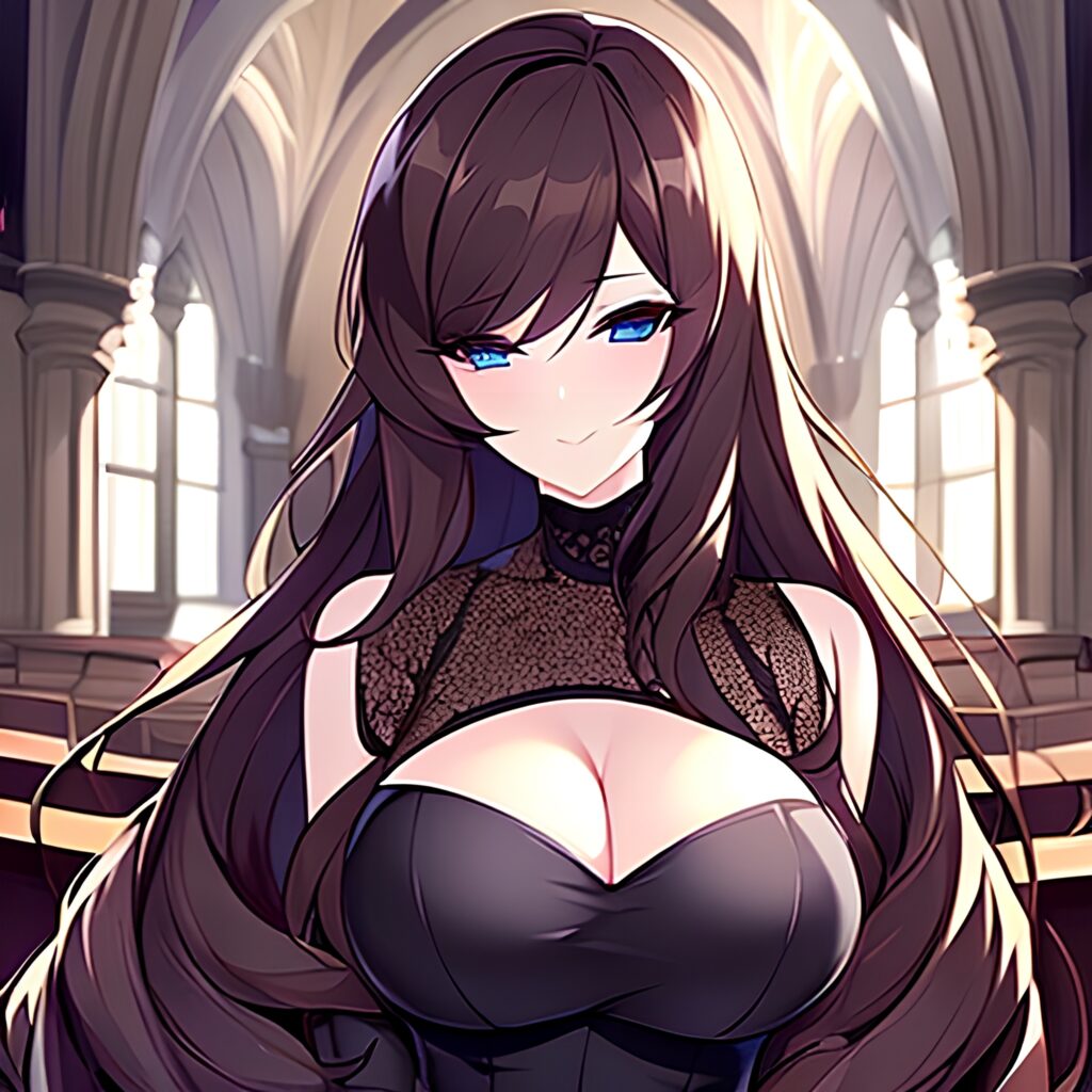 woman long hair messy hair brunette fishnet church 