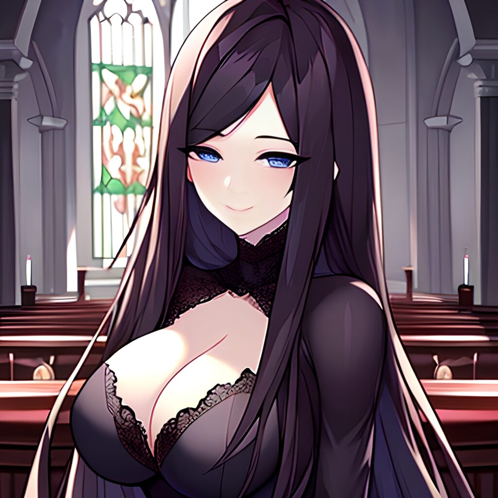 woman long hair messy hair church brunette fishnet 