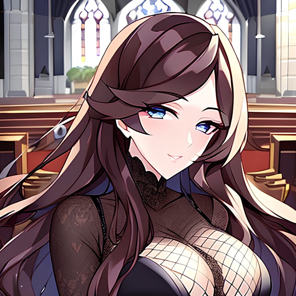 woman long hair messy hair church fishnet brunette 