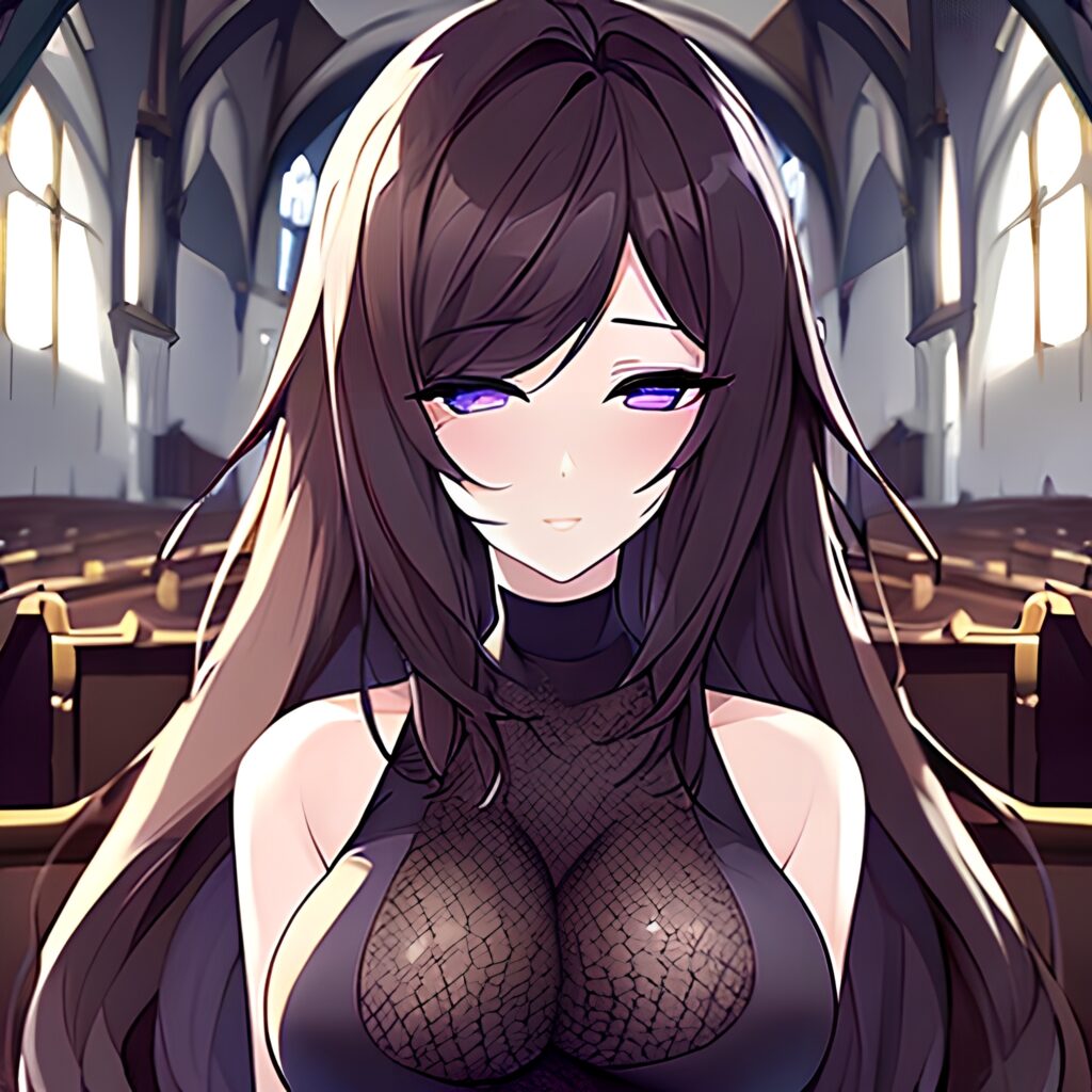 woman long hair messy hair church fishnet brunette 