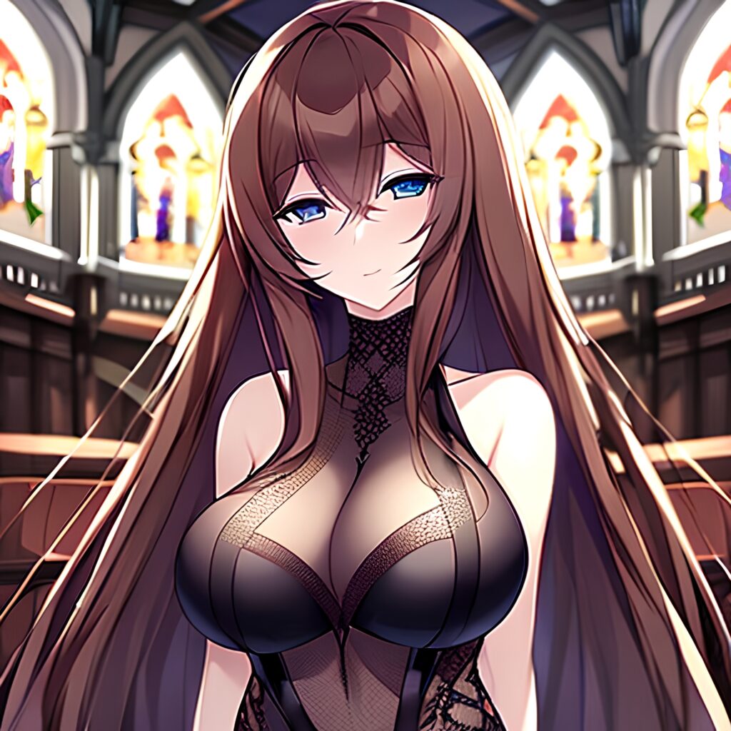 woman long hair messy hair church fishnet brunette 