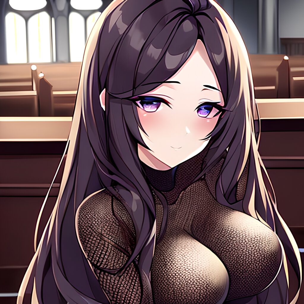 woman long hair messy hair fishnet brunette church 