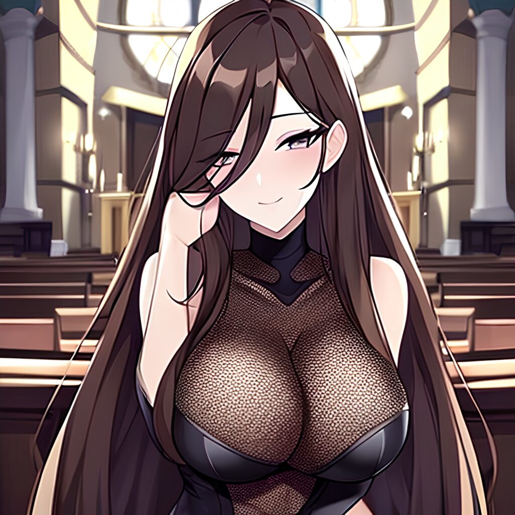 woman long hair messy hair fishnet brunette church