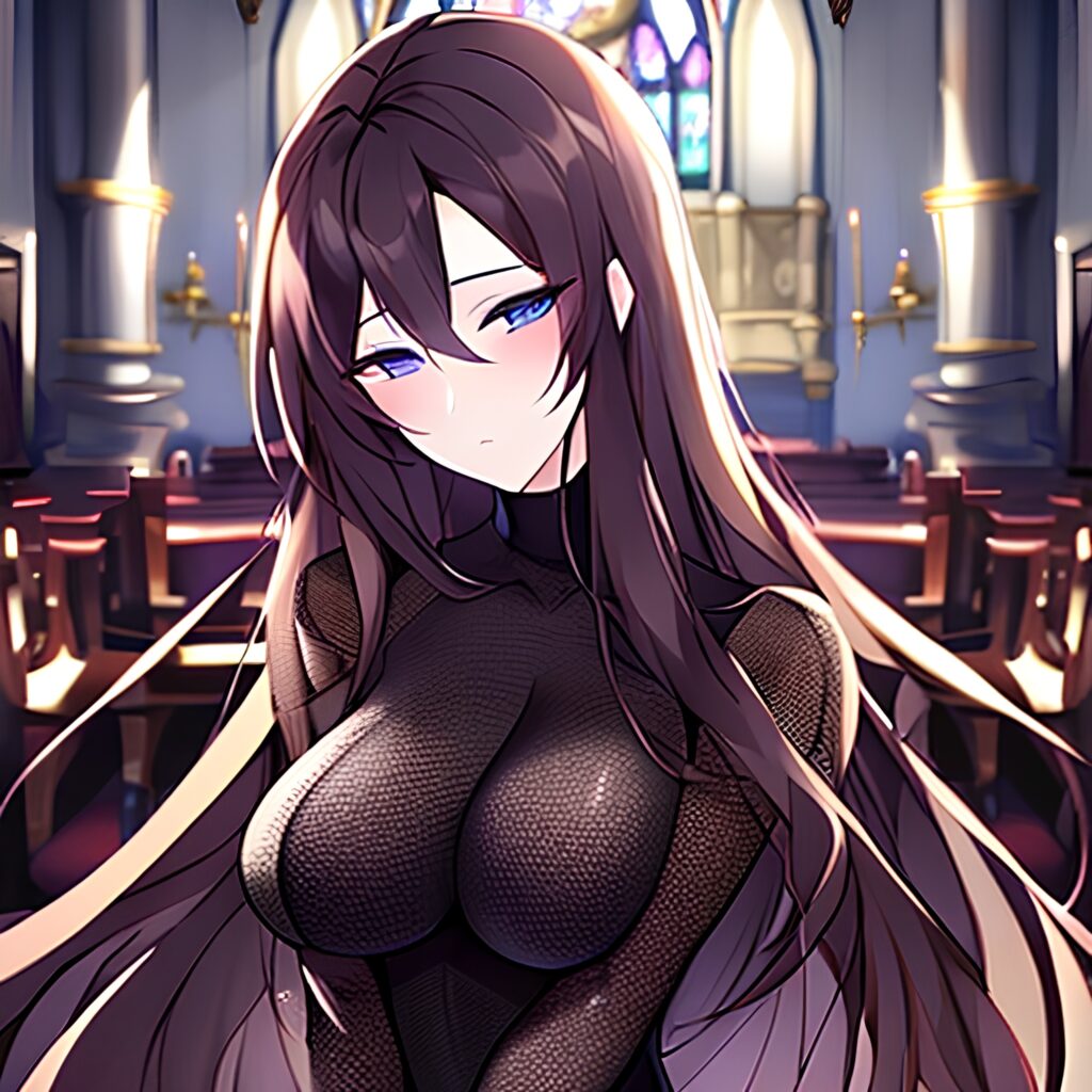 woman long hair messy hair fishnet brunette church 