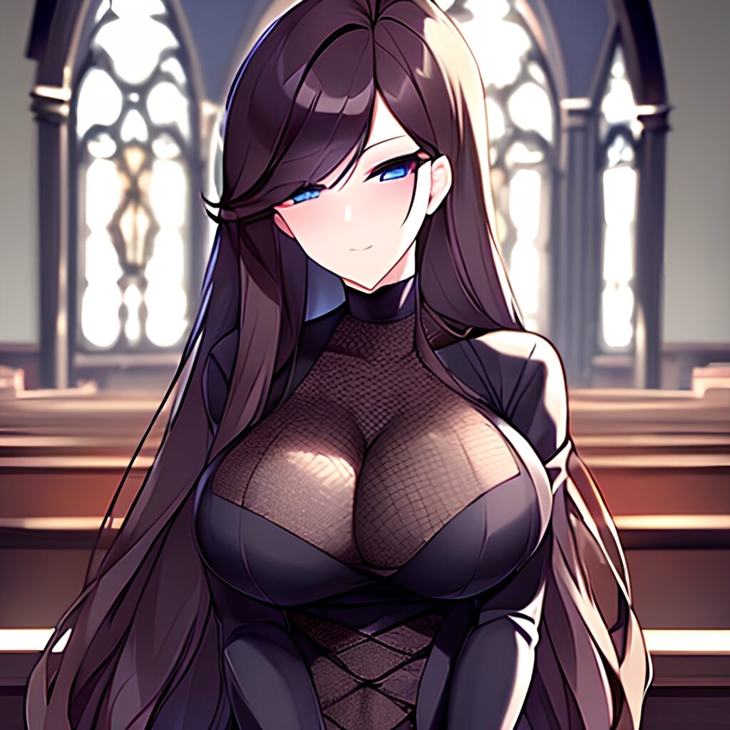 woman long hair messy hair fishnet church brunette 