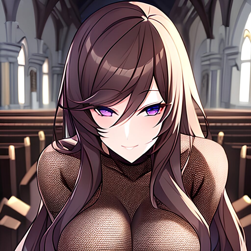 woman long hair messy hair fishnet church brunette 