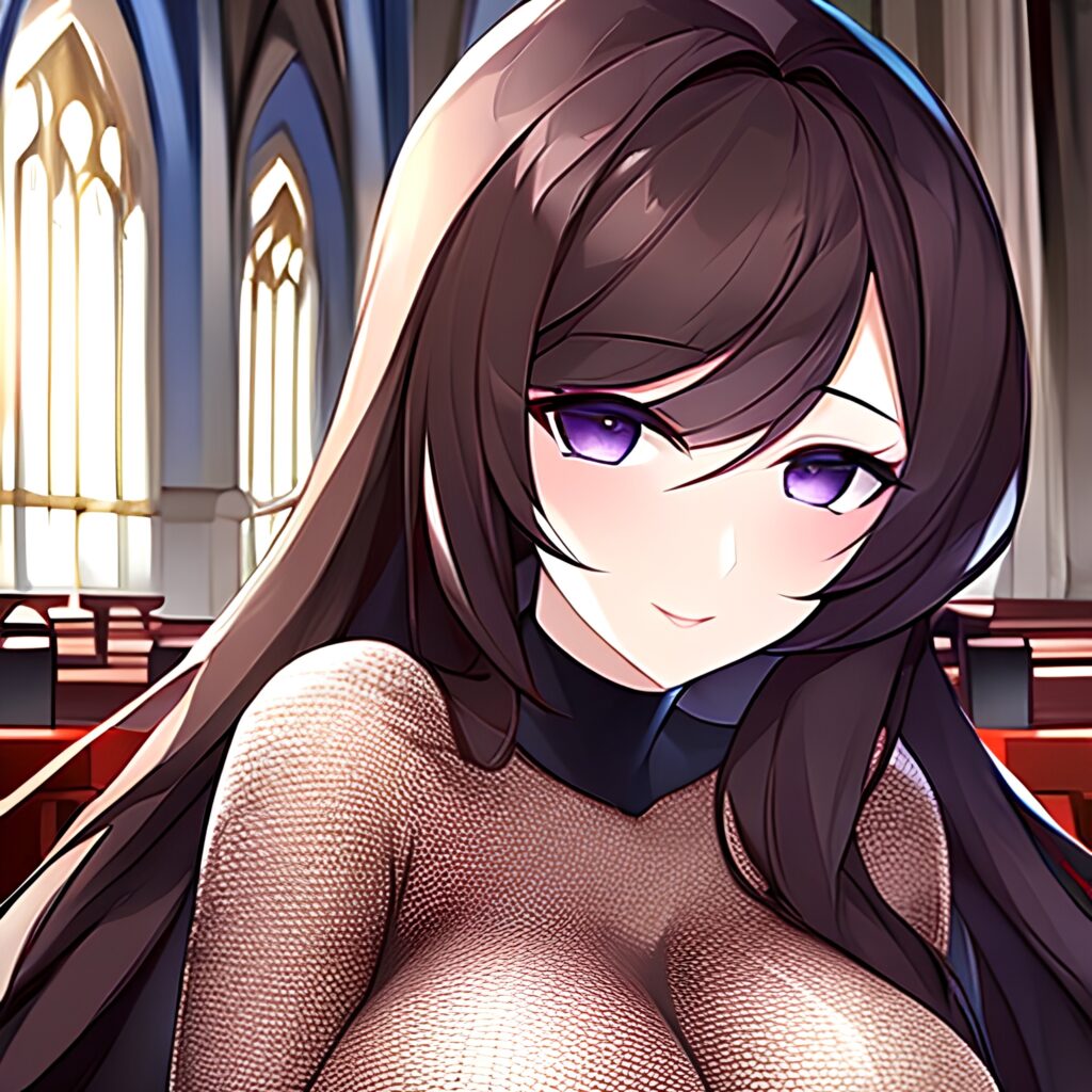 woman long hair messy hair fishnet church brunette 