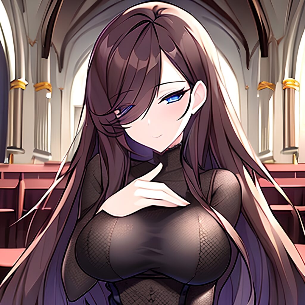 woman messy hair brunette church fishnet long hair 