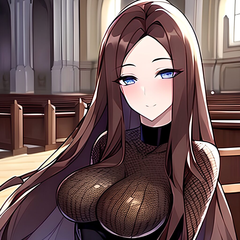woman messy hair brunette church fishnet long hair