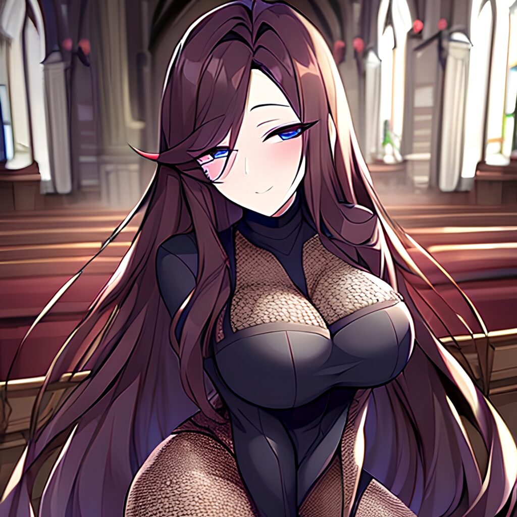 woman messy hair brunette church long hair fishnet 