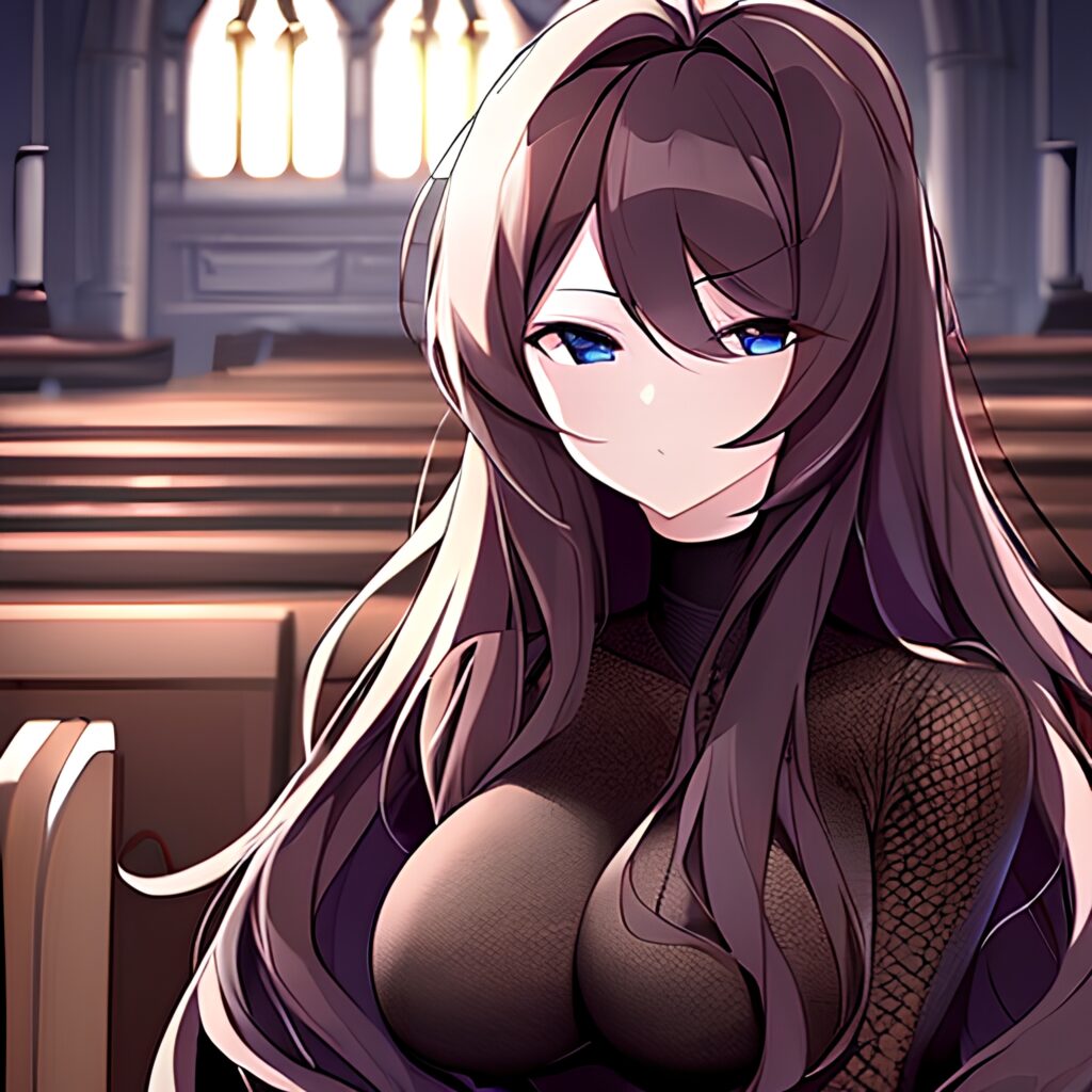 woman messy hair brunette church long hair fishnet 